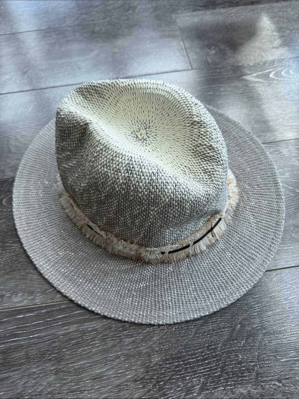 Neutral Straw Fedora Hat with Frayed Band - Men Accessories